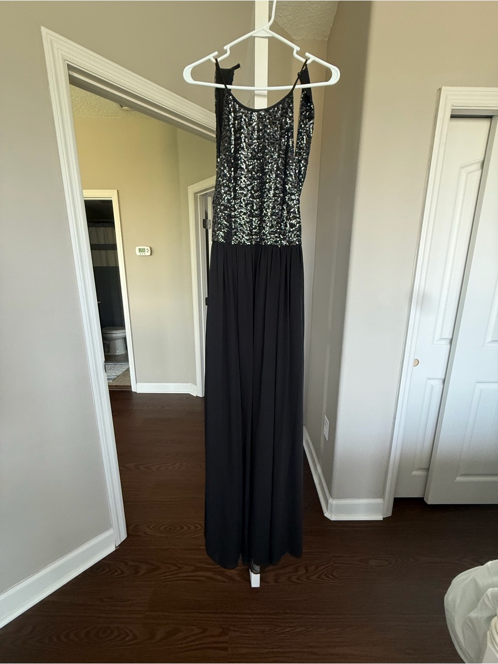 Vera Wang Black Sequin Bodice Maxi Dress